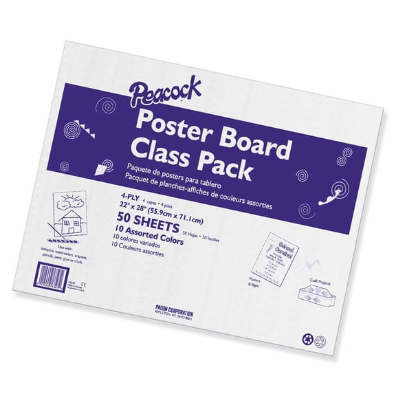 Pacon Poster Board Class Pack, 10 Assorted Colors, 22" x 28", 50 Sheets