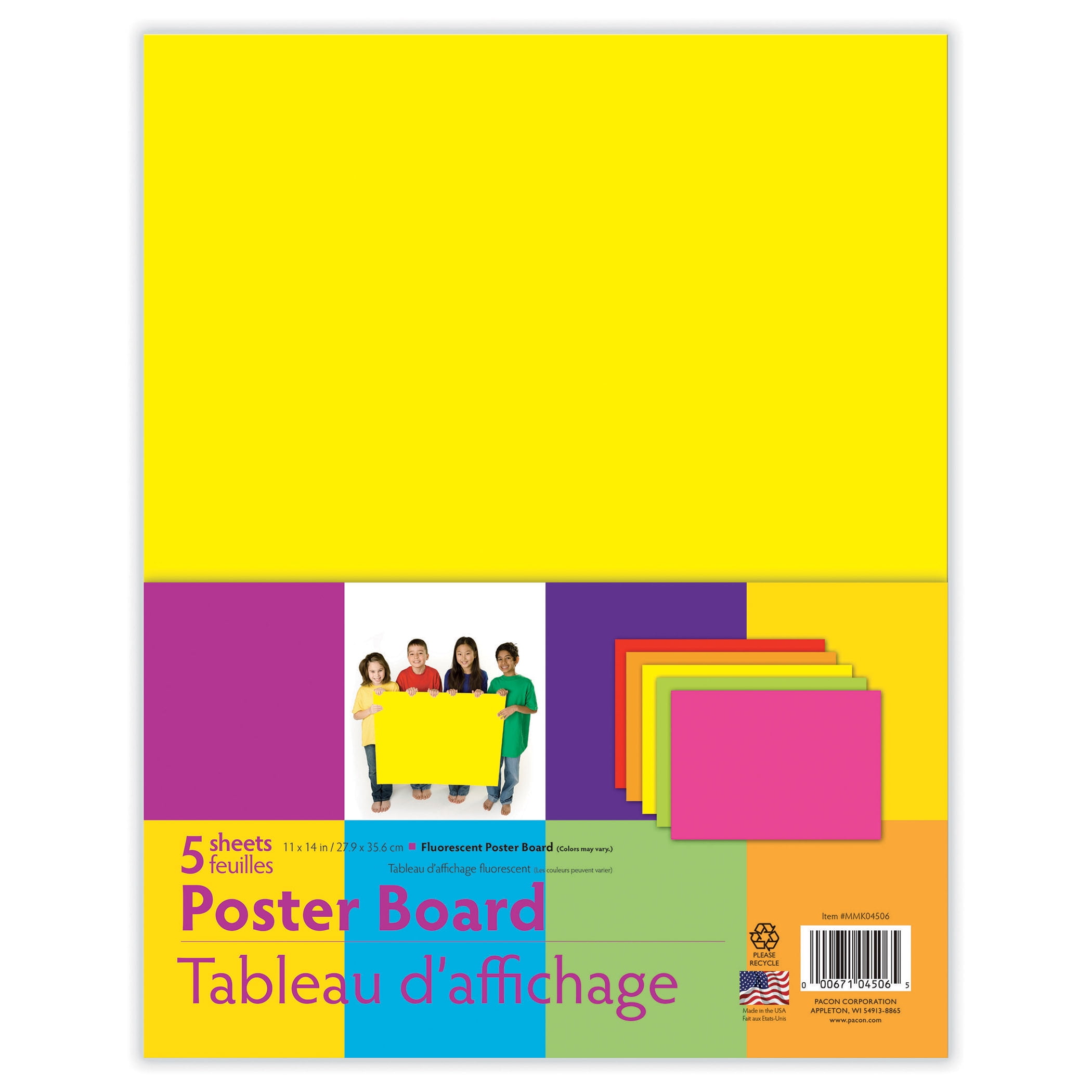 Pacon® Poster Board Packs, Fluorescent Assorted Colors 5 sheets per