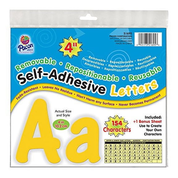 Pacon 4" Self-Adhesive Uppercase and Lowercase Letters, 154-Count, Yellow (51695)