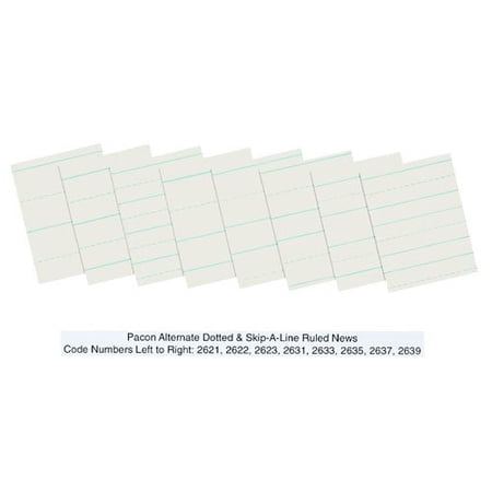 Pacon Newsprint Handwriting Paper, Alternate Dotted, Grade 1, 1" x 1/2" Ruled Long, 11" x 8-1/2", 500 Sheets