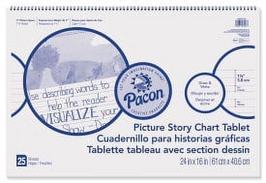 Pacon Ruled Picture Story Chart Tablet - 25 Sheets - Spiral Bound - Both Side Ruling Surface - Ruled - 1.50