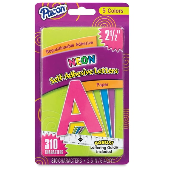 Pacon Self-Adhesive Letter Set with Guide - Neon Colors, 2-1/2"