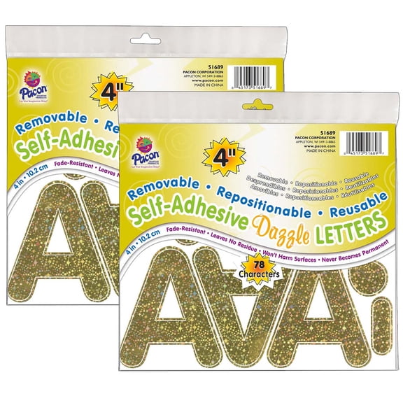 Pacon Self-Adhesive Letters, Gold Dazzle, Puffy Font, 4-Inch, 156 Pieces