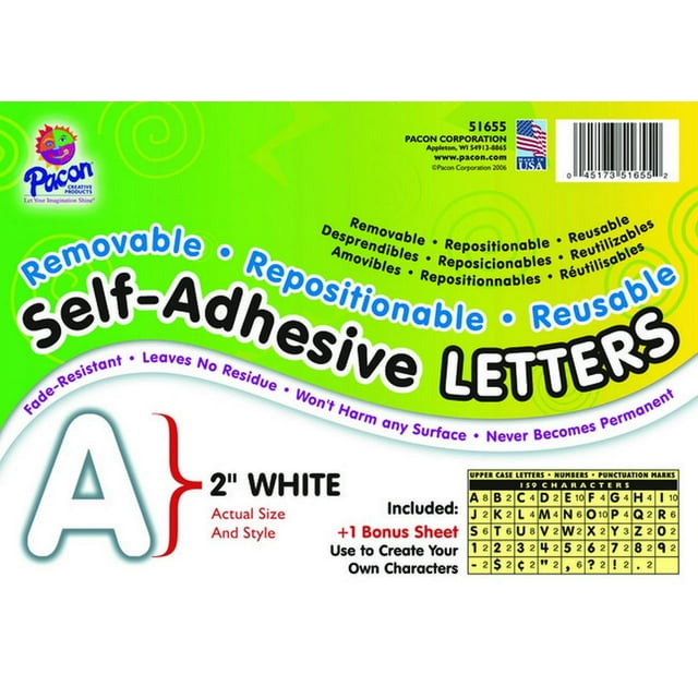 Pacon SelfAdhesive Reusable Letters, 2 Inches, White, 159 Pieces