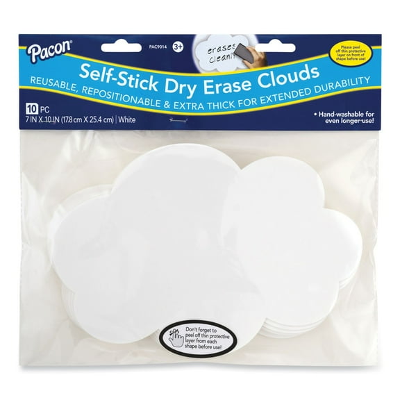 Pacon Self-Stick Dry Erase Clouds, White, 7" x 10", 10 Count