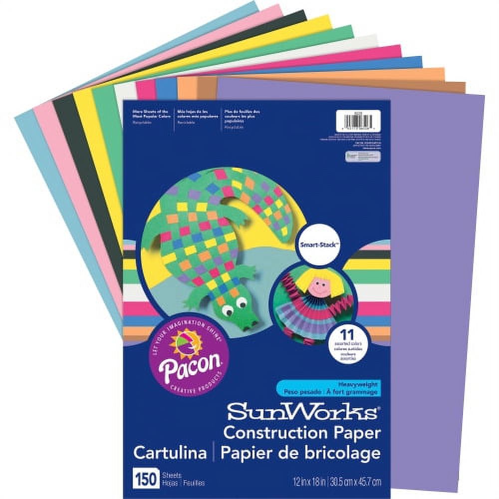 SunWorks Construction Paper, 11 Assorted Colors, 12 x 18, 150 Sheets per Pack, 2 Packs