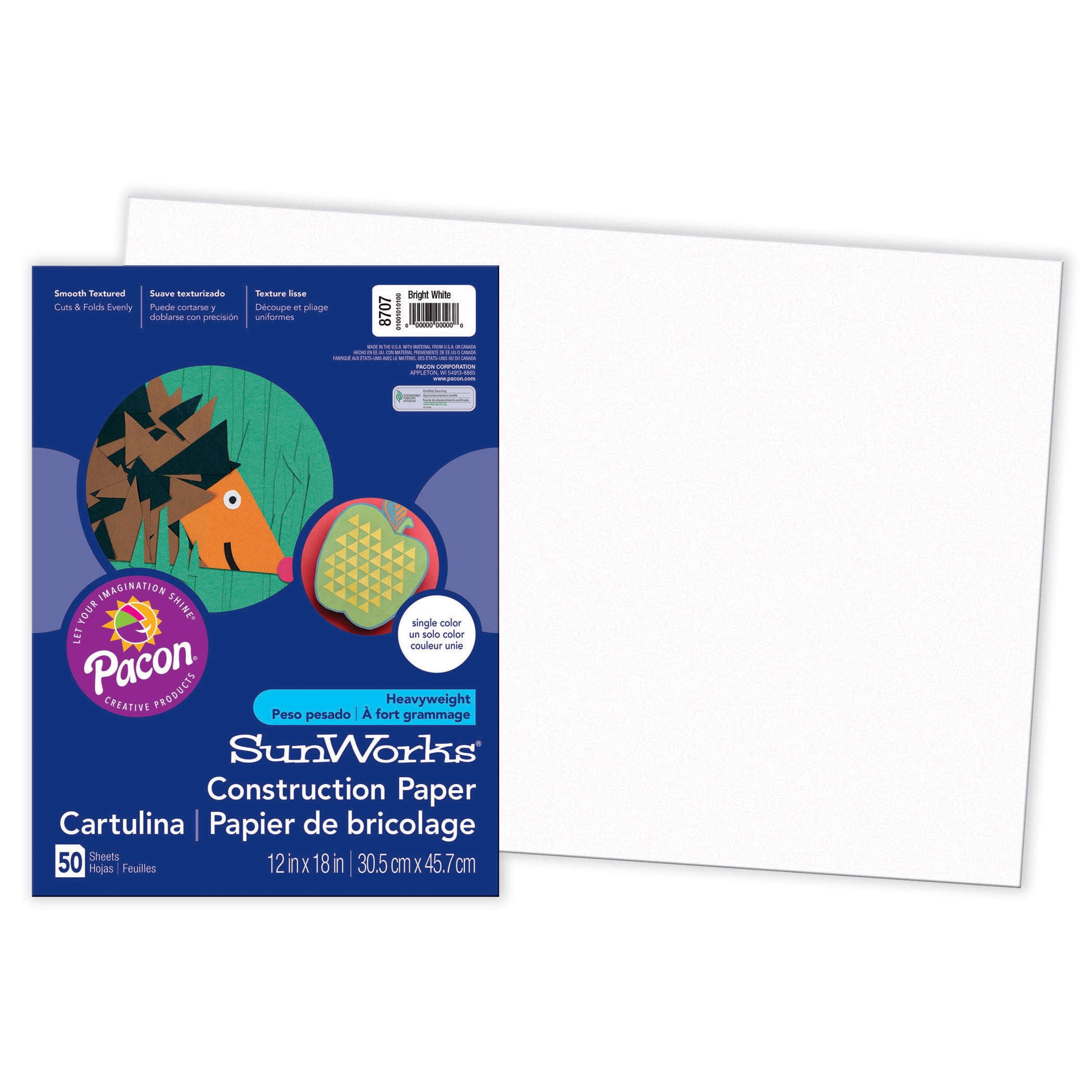 Pacon® SunWorks® Construction Paper, 12" x 18", Bright White - 50 Sheets per pack, 5 packs