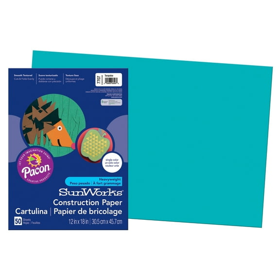 Pacon SunWorks Construction Paper, 12" x 18", Turquoise - 50 Sheets per pack, 10 packs