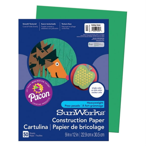Pacon SunWorks Construction Paper, 9" x 12", Holiday Green