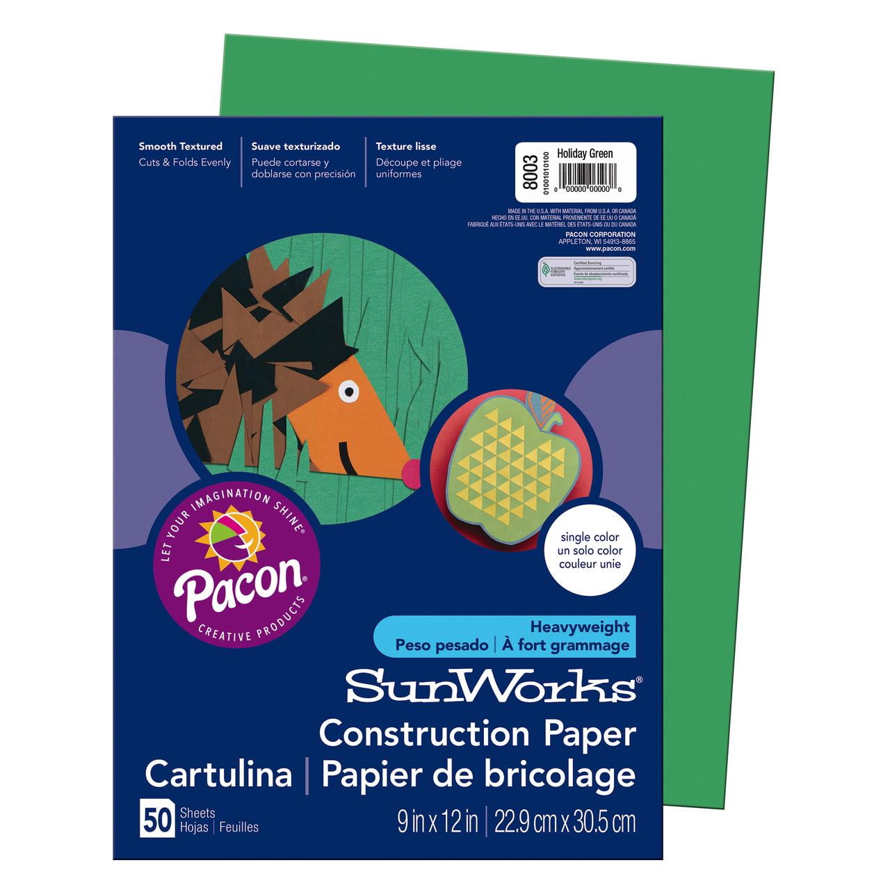 Pacon SunWorks Construction Paper, 9" x 12", Holiday Green