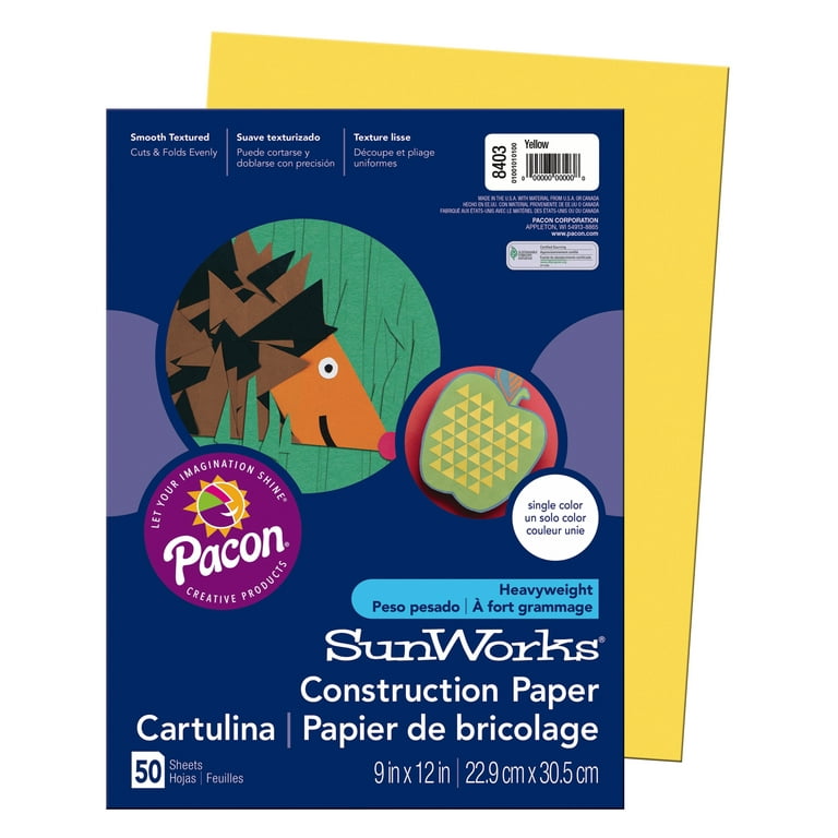 Pacon Sunworks Construction Paper, 9 x 12, Yellow - 50 sheets