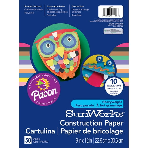 Pacon Sunworks GW 9X12 Assorted Construction Paper, 50 Count