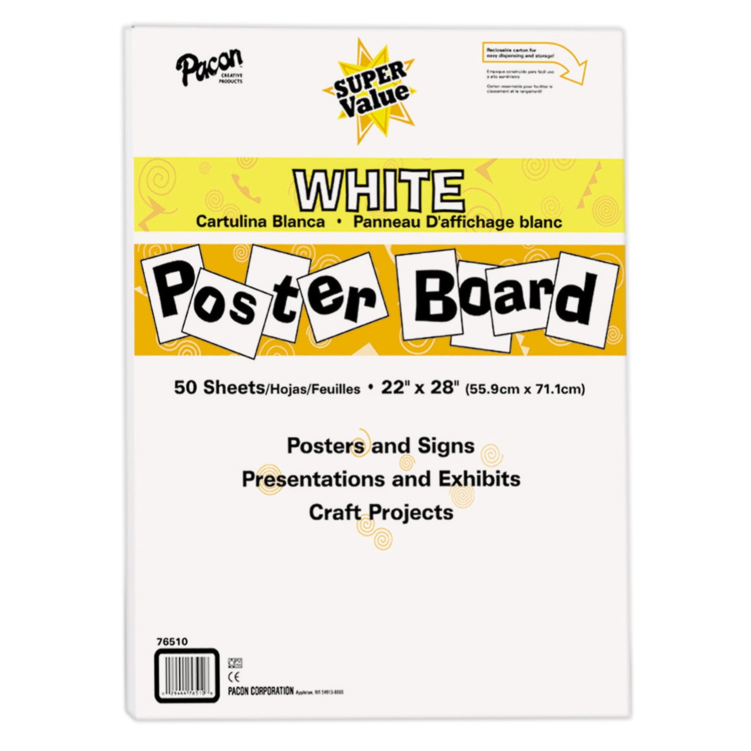 Pacon Super Value Poster Board, White, 22 x 28, 50 Sheets