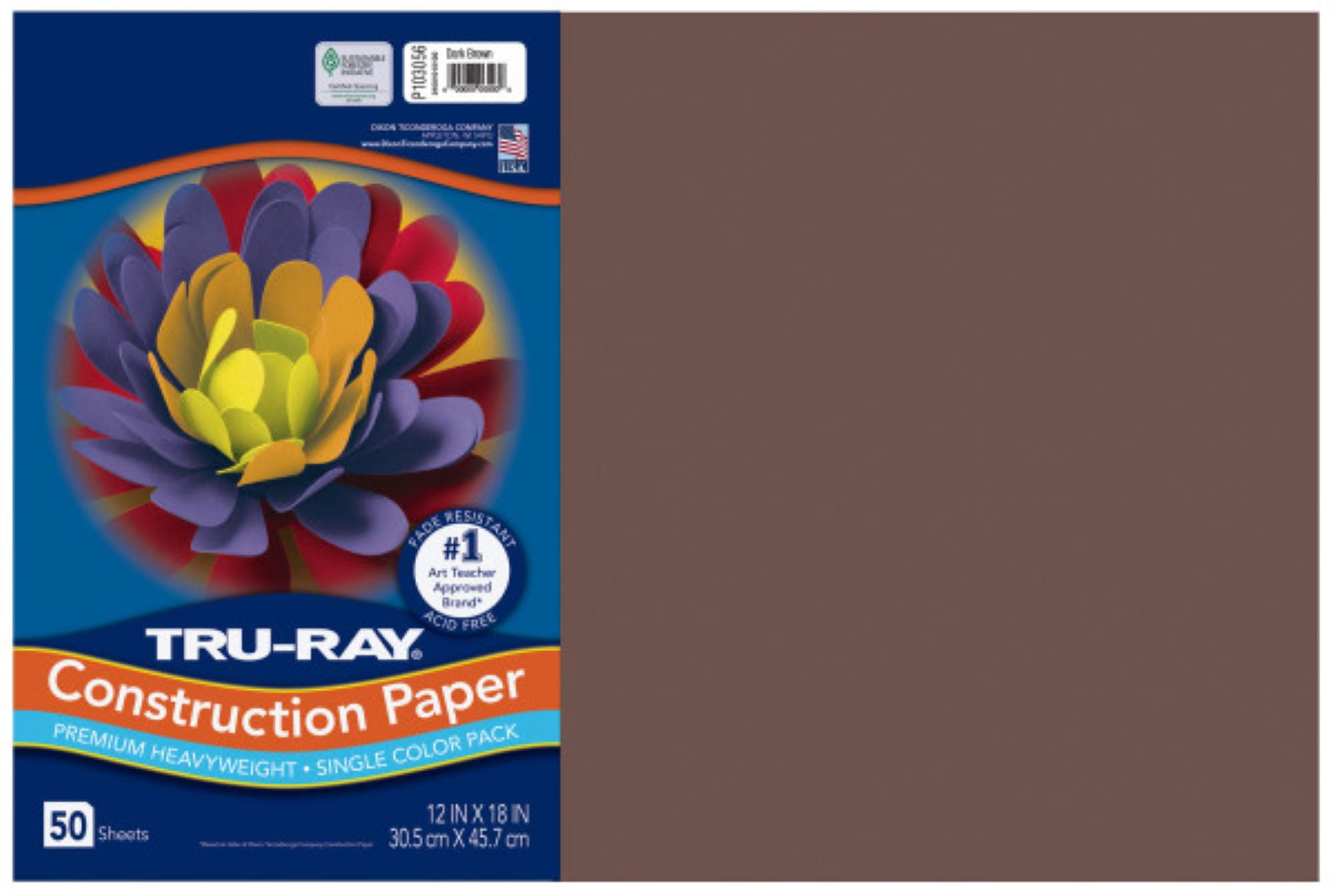 Pacon Tru-Ray Construction Paper, 76 lbs., 9 x 12, Dark Brown, 50