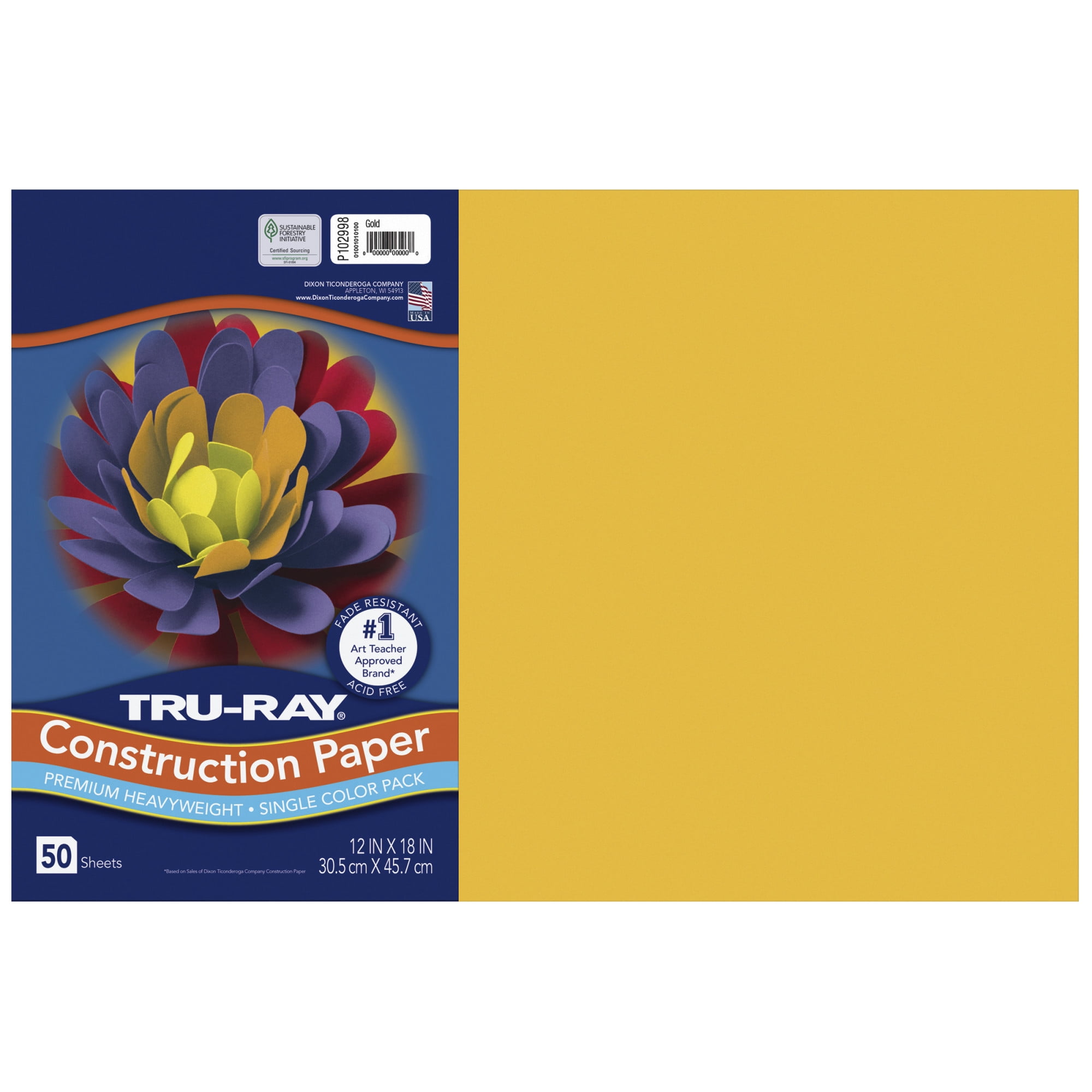 Tru-Ray Construction Paper, Gold, 12 in x 18 in, 50 Sheets per Pack, 5 Packs | PAC102998-5