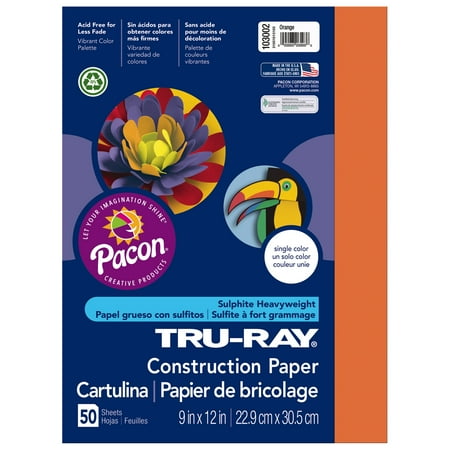 Tru-Ray Construction Paper 76 lb Text Weight 9 x 12 Orange 50/Pack P103002