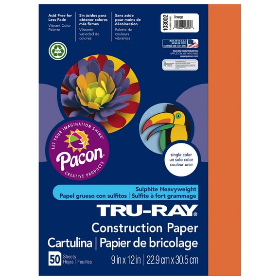 Pacon Tru-Ray 9" x 12" Construction Paper Orange 50 Sheets (P103002)