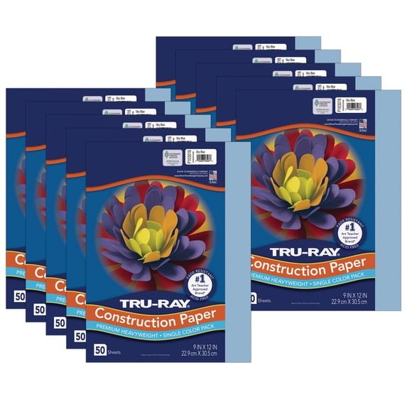 Tru-Ray Construction Paper, Heavyweight, Sky Blue, 9" x 12", 50 Sheets Per Pack, 10 Packs