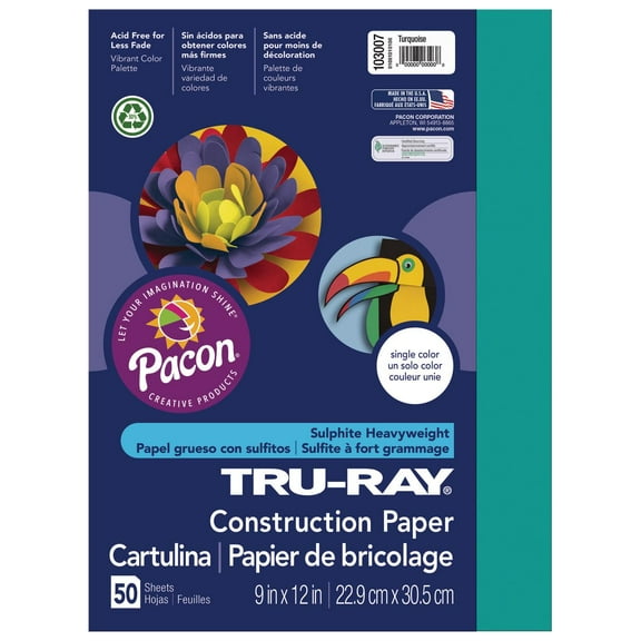 Pacon Tru-Ray 9" x 12" Construction Paper Turquoise 50 Sheets (P103007)