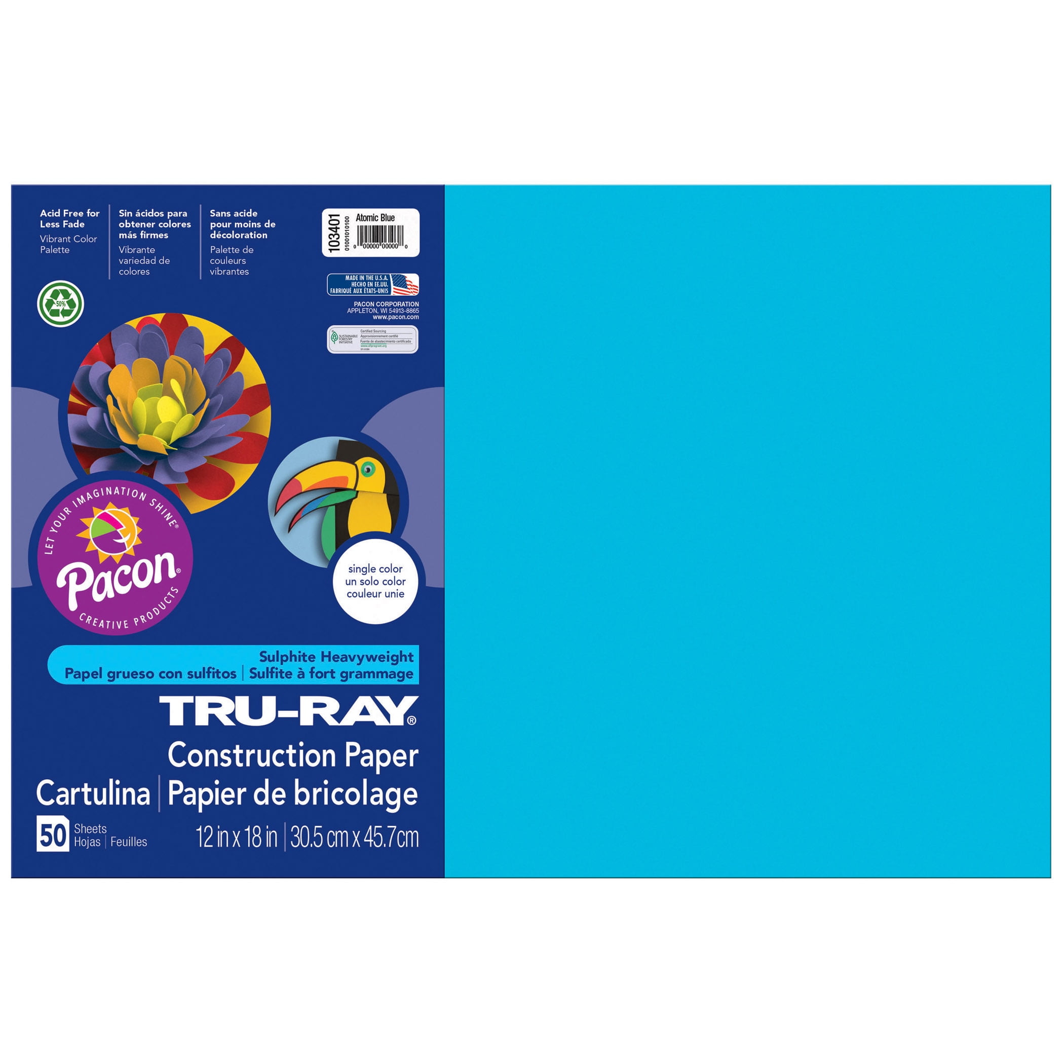 Pacon® Tru-Ray® Construction Paper, 12 x 18, Atomic Blue - 50 Sheets per  pack, 3 packs 