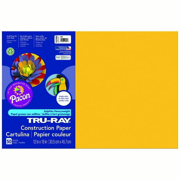 Pacon® Tru-Ray® Construction Paper, 12" x 18", Gold - 50 Sheets per pack, 5 packs