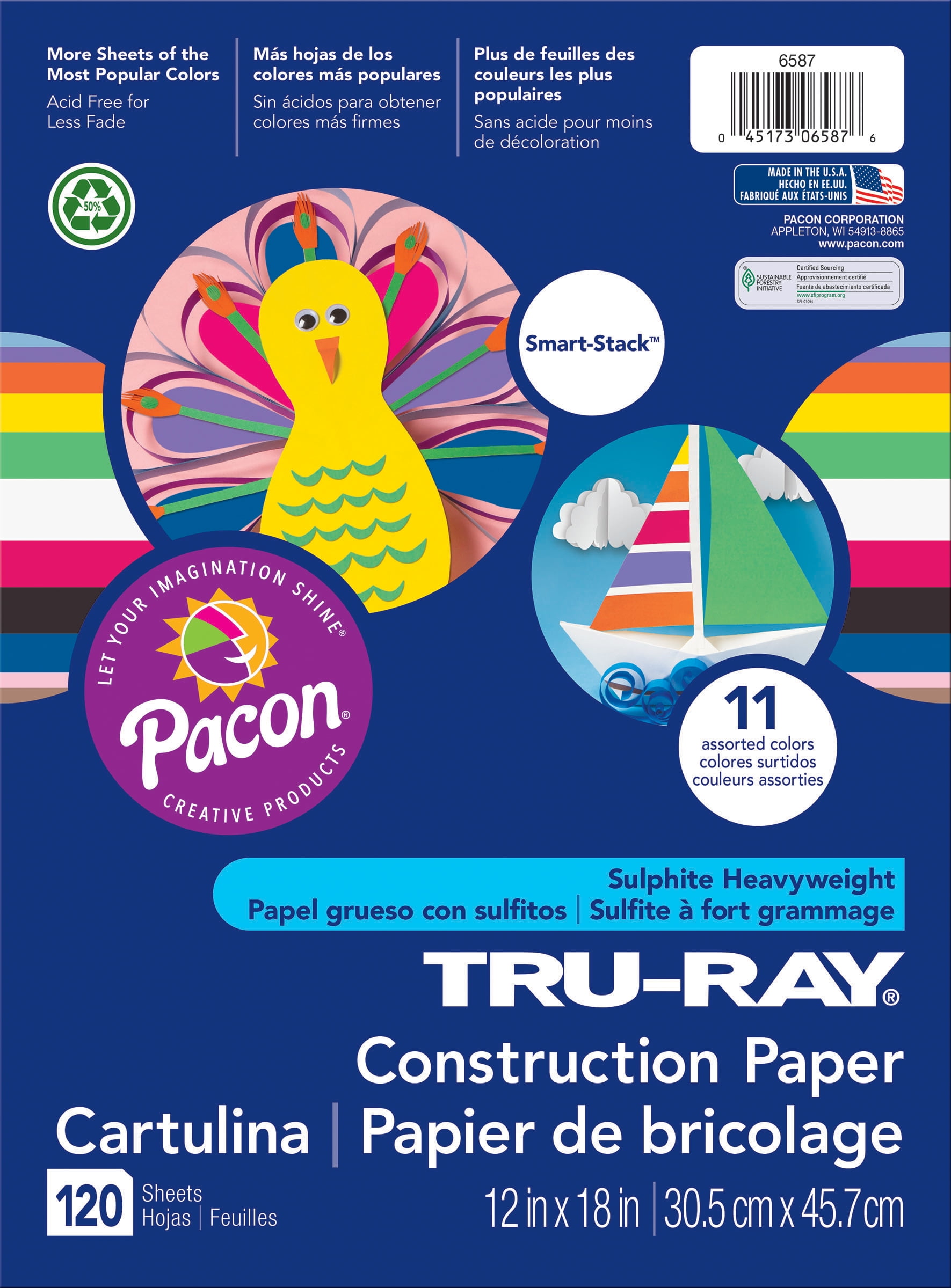 Pacon Tru-Ray Smart Stack Construction Paper Assorted Colors 12Inx18In 120 Sheets