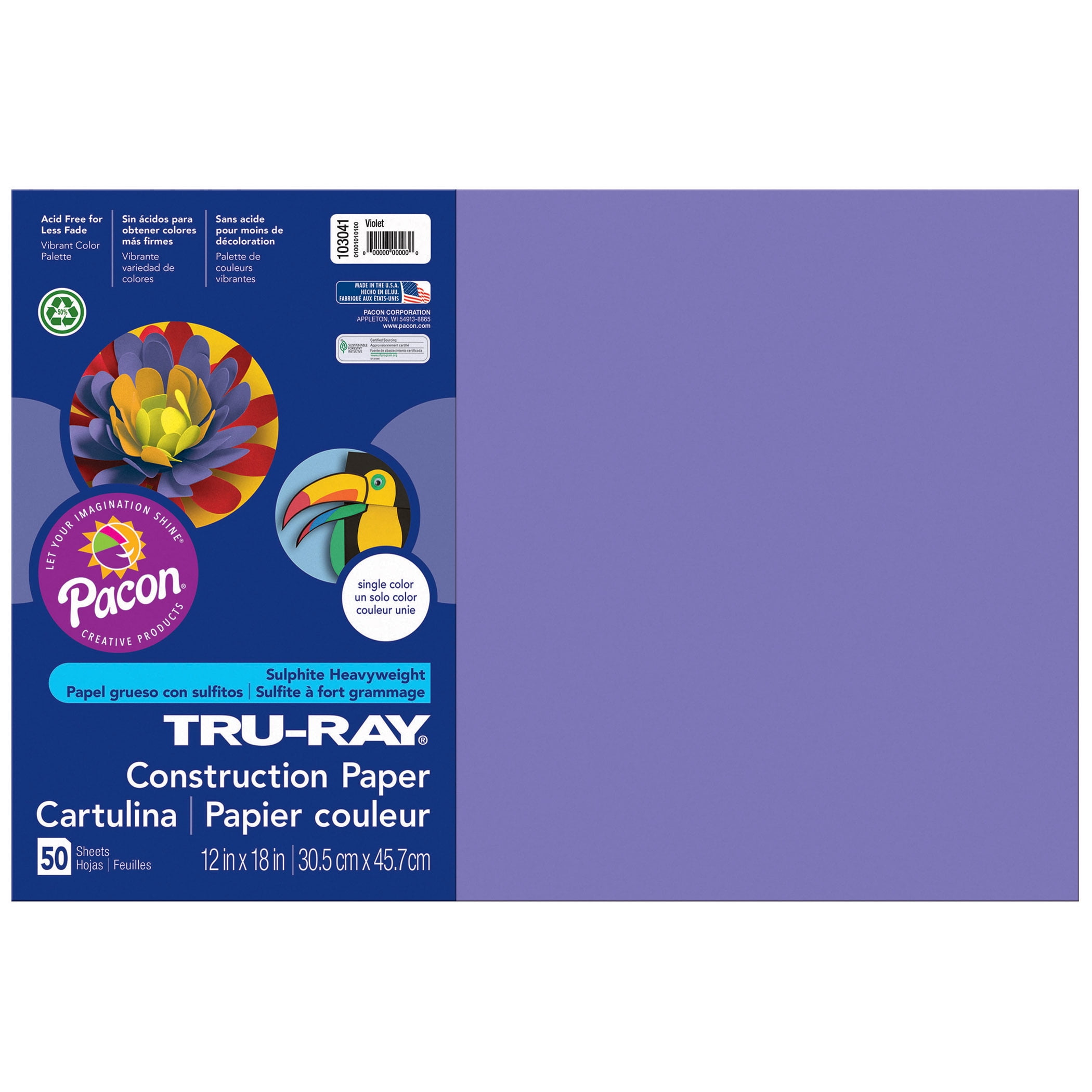 Pacon® Tru-Ray® Construction Paper, 12" x 18", Violet - 50 Sheets per pack, 5 packs