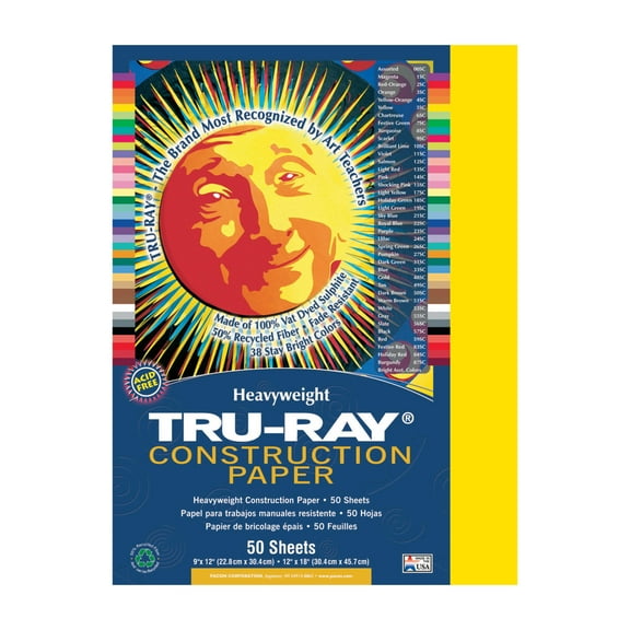 Pacon Tru-Ray Construction Paper, 50 Sheets, 9 in. x 12 in., Assorted Colors