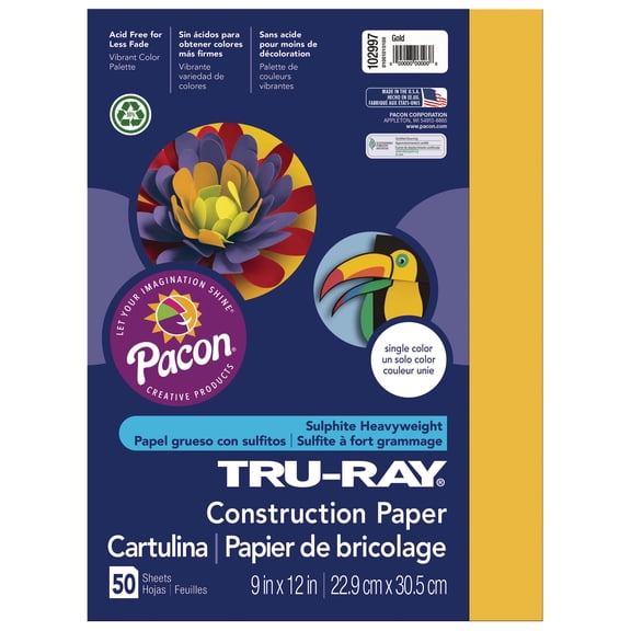 Pacon Tru-Ray Construction Paper, 50 Sheets, 9 in x 12 in, Gold