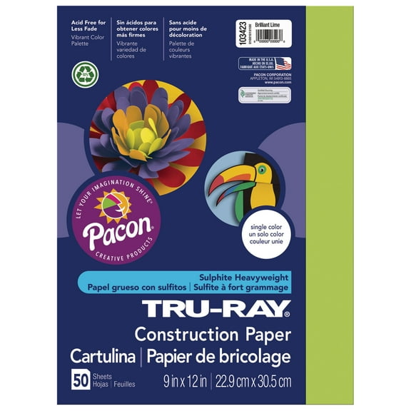 Pacon Tru-Ray Construction Paper, 50 Sheets, 9 in x 12 in, Lime