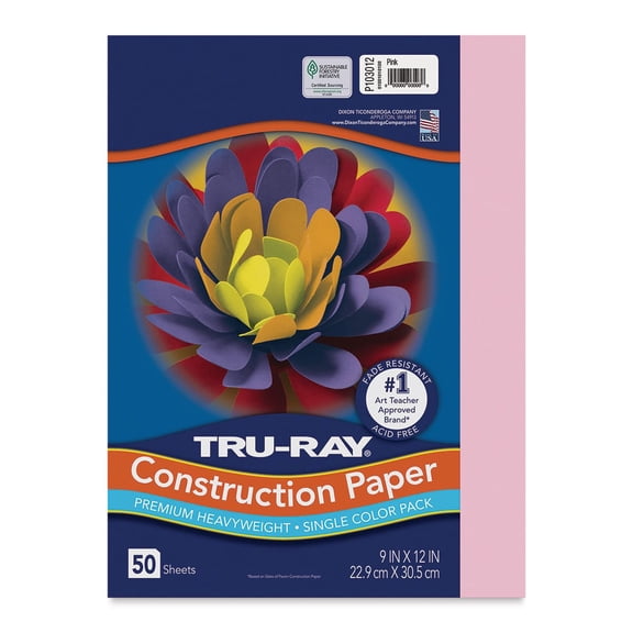 Pacon Tru-Ray Construction Paper, 50 Sheets, 9 in x 12 in, Pink
