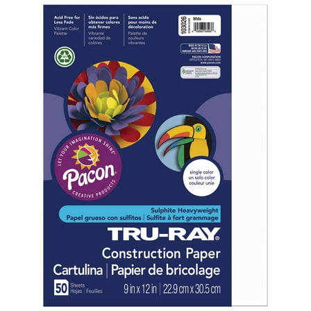 Pacon Tru-Ray Construction Paper, 50 Sheets, 9 in. x 12 in., White