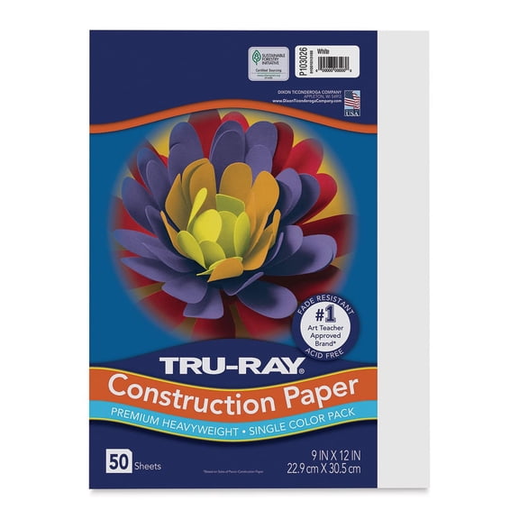 Pacon Tru-Ray Construction Paper, 50 Sheets, 9 in. x 12 in., White