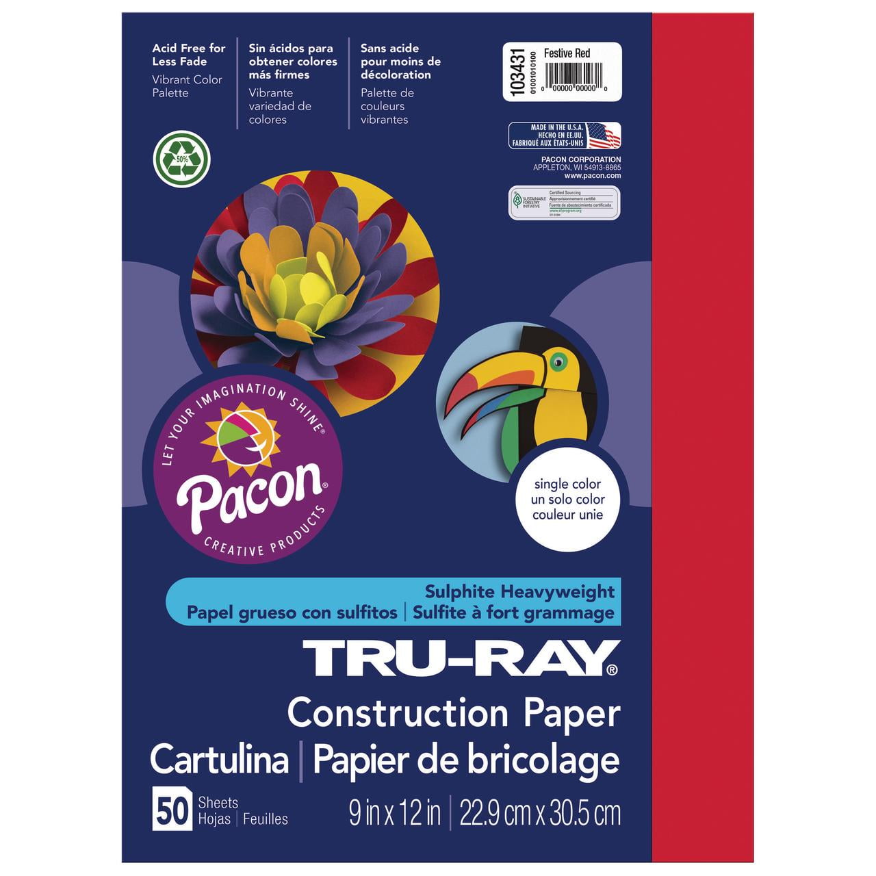 Pacon Construction Paper RED 9x12 50 Pack Made From Recycled Fiber NEW