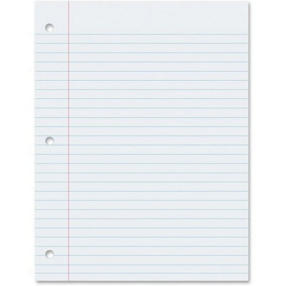 Pacon Wide Ruled Filler Paper 100 Sheets - Wide Ruled - 0.38" Ruled Red Margin - 3 Hole(s) - 8" x 10 1/2" - White Paper - Smooth, Punched - 100 / Pack