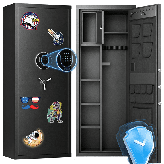 Pacriond 15-18 Digital Large Gun Safe with Inner Lock Box and Removable Shelves, Unassembled Safe with Dual Alarm and Mute Function for Home, Garage
