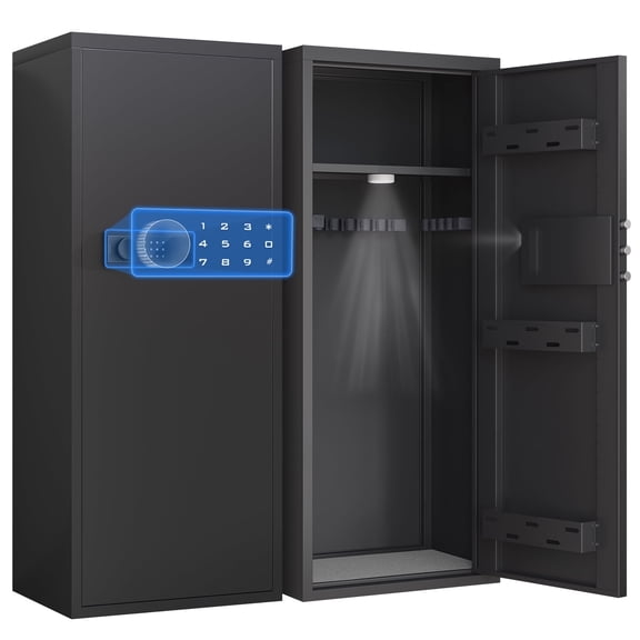 Pacriond 3-5 Digital Lock Gun Safe with Removable Shelf and Backlit Keypad, Security Cabinet with Dual Alarm and Mute Function for Pistol Shotgun Storage