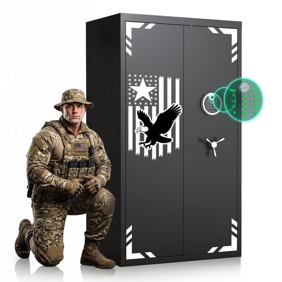 Pacriond 30-40 Gun Safe with Biometric Lock & Dual Alarm System, Large Unassembled Gun Cabinet with Adjustable Removable Shelves for Home