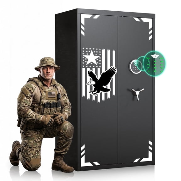 Pacriond 30-40 Gun Safe with Adjustable Shelves & Dual System Alarm, Large Unassembled Digital Lock Gun Cabinet with LCD Keypad & Graphic for Home Office