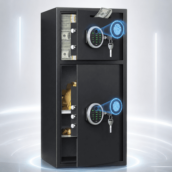 Pacriond 7.0 Cu ft Biometric Safe Box With Mute Function and LED Light, Large Home Safes with Deposit Slot & Dual Alarm System, Security Box for Valuables