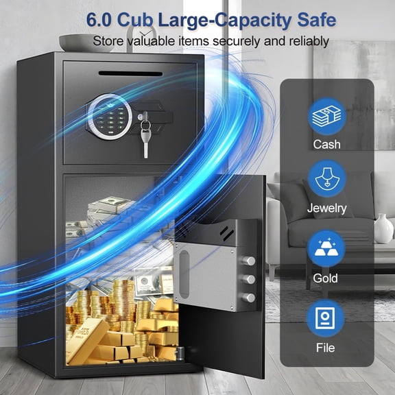 Pacriond Large Double Door Safe Box Fireproof, 6.0 Cu ft Security Safe with LED Light and Dual Alarm System, Home Safes Digital Keypad and Mute Function, Security Lock Box for Money and Valuables