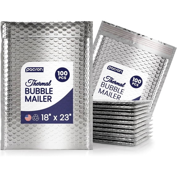 Pacron Poly Bubble Mailers 18x23 inch 100-Pack - Waterproof Self-Sealing Thermal Padded Envelope for Shipping - Durable Shipping Envelopes for Food, Cosmetics & Temperature-Sensitive Items
