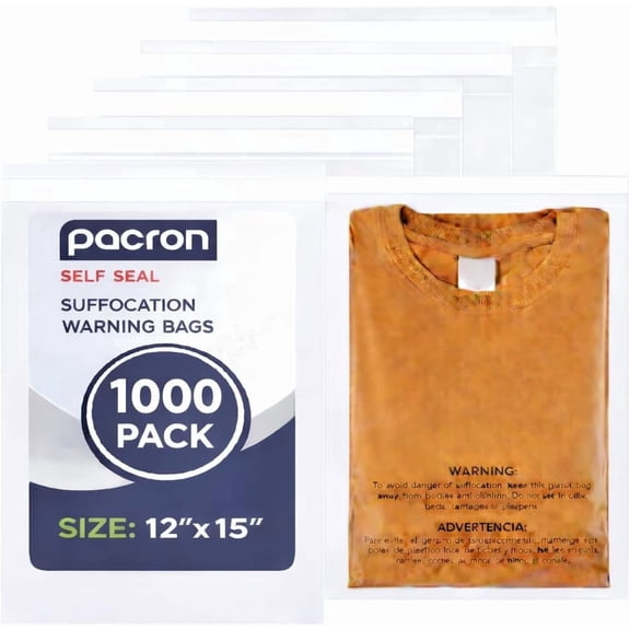 Pacron 1000CT Clear Poly Bags 12x15 – Self-Sealing Tamper-Evident Shipping Bags for Clothing, Jewelry, Retail & E-Commerce