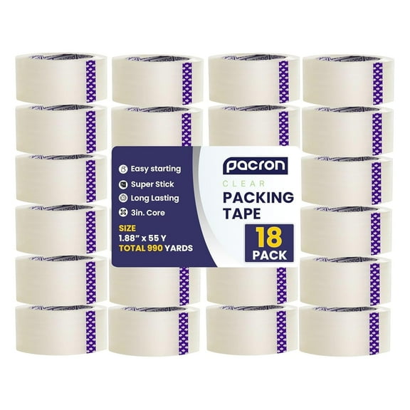 Pacron 18 Rolls Clear Packing Tape – Basic Moving Tape, 1.88x55 Yds, 990 Yds Total