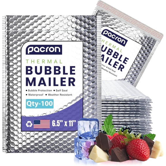 Pacron 200-Pack Insulated Bubble Mailers 10x11 – Waterproof Thermal Padded Envelopes