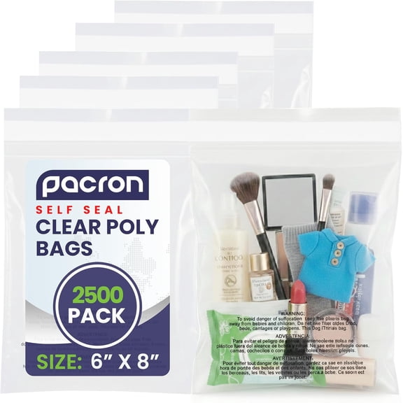 Poly Warning Bags (2500 Total) – Size: 6x8 – Crystal Clear Self-Seal Mailers for Crafts & Small Goods – Premium Shipping Bags with Suffocation Warning