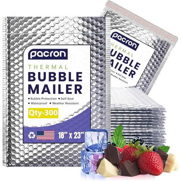 Pacron 300-Pack Insulated Bubble Mailers 18x23 – Waterproof Thermal Padded Envelopes