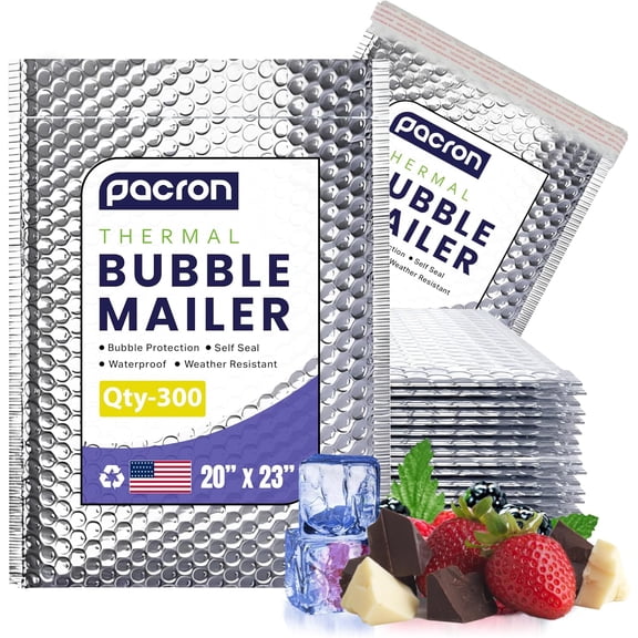 Pacron 300-Pack Insulated Bubble Mailers 20x23 – Waterproof Thermal Padded Envelopes