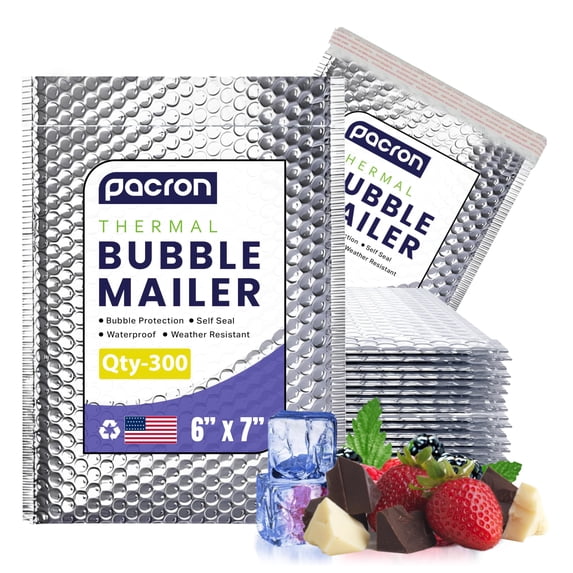 Pacron 300-Pack Insulated Bubble Mailers 6x7 – Waterproof Thermal Padded Envelopes