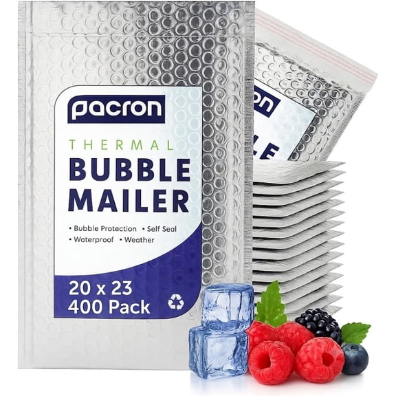 Pacron Silver Thermal Bubble Mailers 20 x 23 Inch 400 Pack - Self-Seal Waterproof Padded Shipping Envelopes